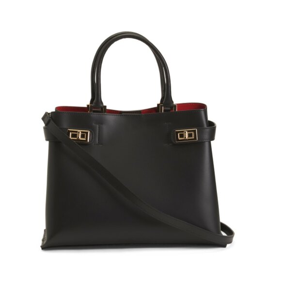 CHEVAL NERO Made In Italy Leather Satchel With Double Side Buckles Closure